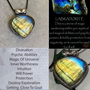 Glowing Labradorite Gemstone Chunky Handmade Slider Pendant Necklace